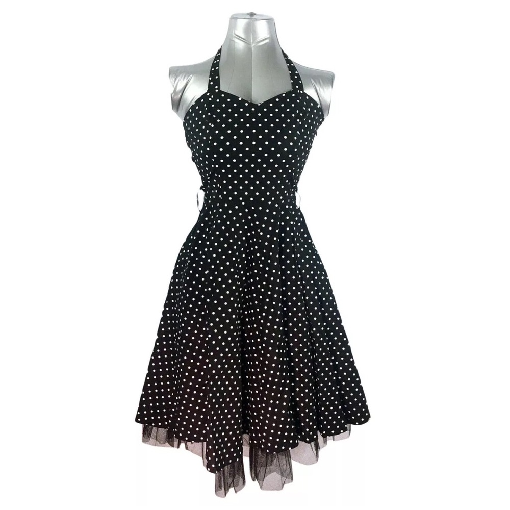 H&R Black Poke A Dot Halter Dress Women’s 8 Small